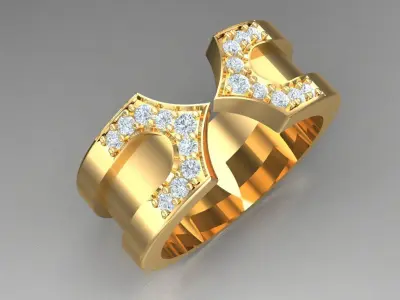 Light Gold Diamond Men Ring 2MR038 3D model