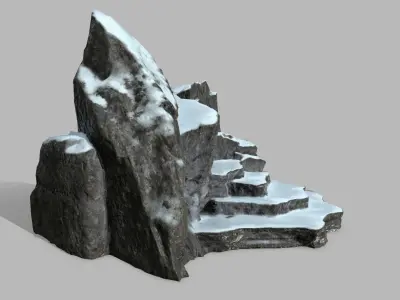 Stone rock with snow Low-poly 3D model