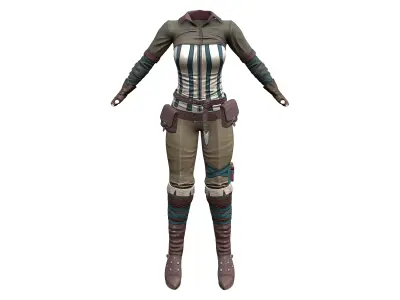 Top Gloves Pants Boots Combat Outfit Low-poly 3D model