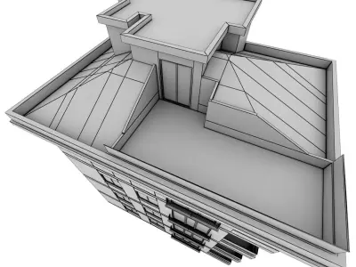 Simple Building 4-Storey Low-Poly Model with Terrace and Store Low-poly 3D model