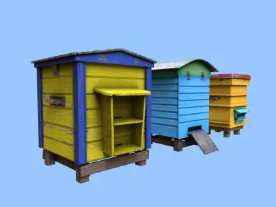 Colorful Beehives Low-poly 3D model