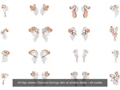 49 High Jewelry Diamond Earrings 3dm stl renders details  3D Model Pack