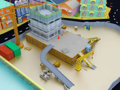 Building Construction  cartoon Low-poly 3D model