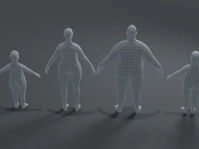 Fat Human Body Base Mesh 3D Model Family Pack