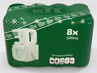 8 pack 500ml shrinkwrapped beverage cans  3D model