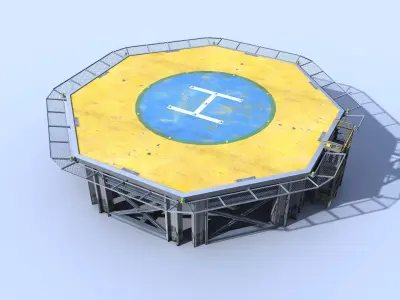 Helicopter industrial landing pad Orange - helipad - airfield  Low-poly 3D model