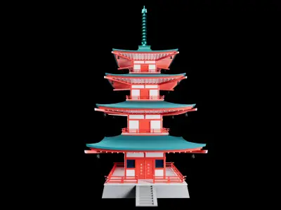 Japanese pagoda temple Low-poly 3D model