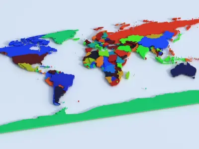 Countries Offset Map Low-poly 3D model