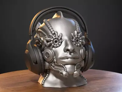 Robot human bust Headphone Stand Cyborg Robot human bust  3D print model