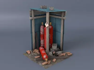 Scrap gas bottel asset Low-poly 3D model