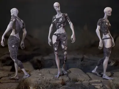 Zombie Woman Low-poly 3D model