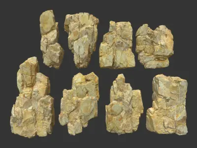 High poly Yellow Modular Rock 230706 3D model