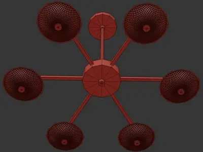 SPINNER modern chandelier in brass with six glass shades 3D model
