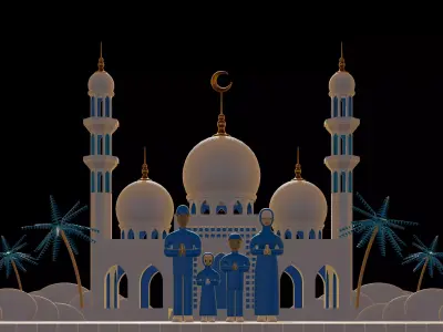 Islamic Family On Front Of A Mosque 3D model