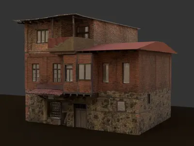 House Low Poly old with roof Low-poly 3D model