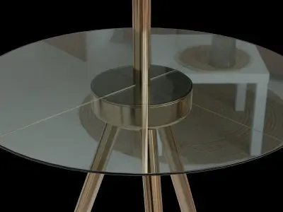Glass Table Built-In Gold Floor Lamp 3D model