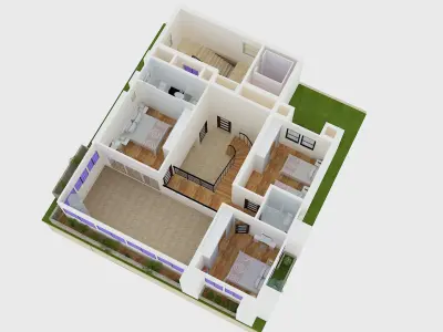 Axonometric View small villa Low-poly 3D model