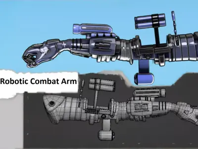 Rigged Robotic Combat Arm Toon Shader Low-poly 3D model
