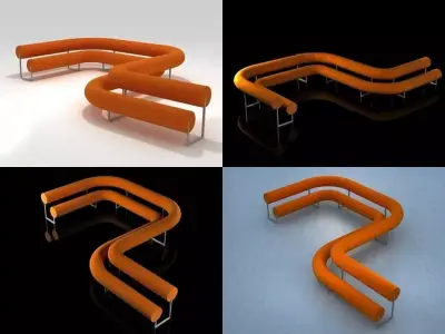 P four different orange curved benches 3D model