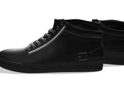 Men Casual Lace High-top Leather Ankle Boots Sneakers Low-poly 3D model