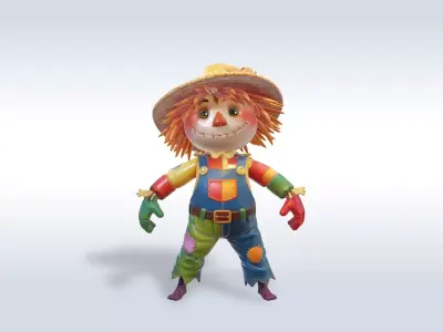 Adorable Scarecrow Halloween Character 3D model