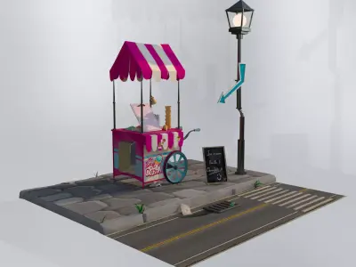 ice cream cart 3D Low-poly 3D model