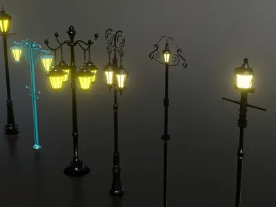 10 classic street light poles game assets Low-poly 3D model