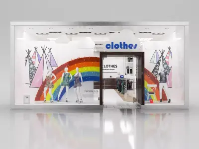 Shop window with colorful clothes 3D model