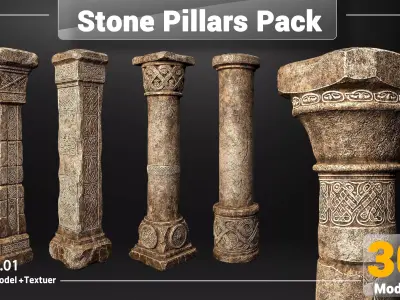 Stone Pillars Pack Low-poly 3D model