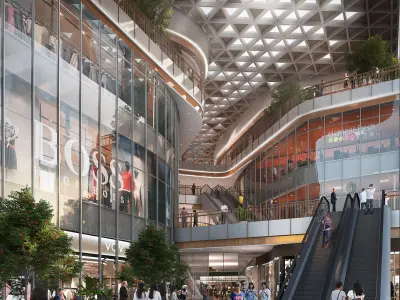 Large Shopping Mall Atrium with Glass Grid Roof 3D model