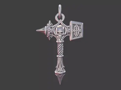mjolnir silver warhammer skull talisman pendant 3D print model
