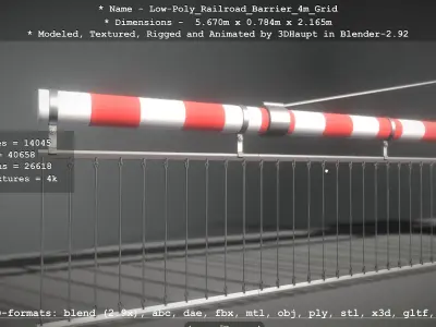 Low-Poly Railroad Barrier 4m with Protective Grid Low-poly 3D model