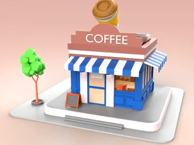  Coffee Shop Low-poly 3D model Low-poly 3D model