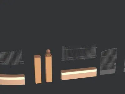 Modular fences straight and curved 3D model