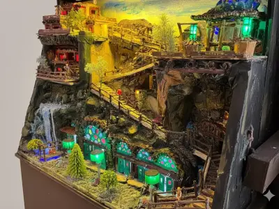 Handmade Mountain Village Diorama LED Lit PBR Asset 3D model