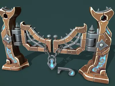 Fantasy fence door Low-poly 3D model