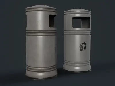 Street Trash Can 3 PBR Game Ready Low-poly 3D model