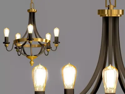 Safra 25 14W Bronze and Brushed Brass 5 Light Chandelier 3D model