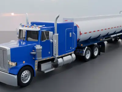 Realistic American Semi Truck with Tanker Trailer Low-poly 3D model