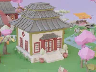 Low Poly Asian Style Set Low-poly 3D model