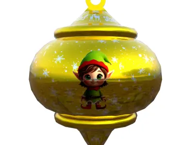 Christmas Elf Ornament Gold Bauble PBR Holiday Decoration Model Low-poly 3D model
