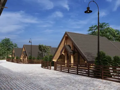 3D model of a small town of wooden houses 3D model