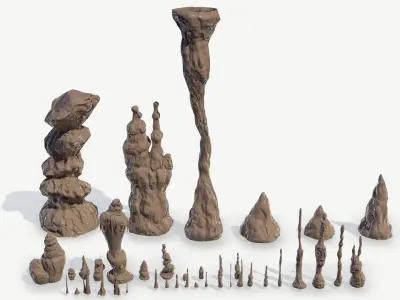 Stalagmites Models Set Low-poly 3D model