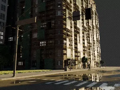 City street with realistic intersections and buildings 3D model