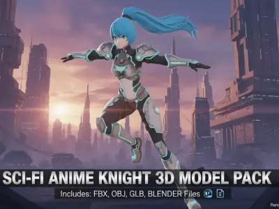 Stylized Sci-Fi Anime Female Character  Game-Ready 3D Model PBR Low-poly 3D model