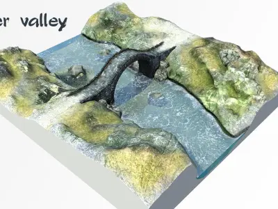 River valley bridge Low-poly 3D model