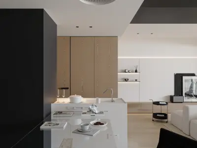 Modern Minimalist Wood Tone Living Room Interior Scene 3D model