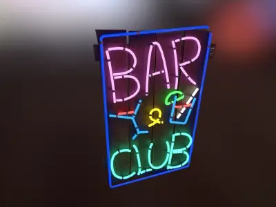 Neon bar and club sign Low-poly 3D model