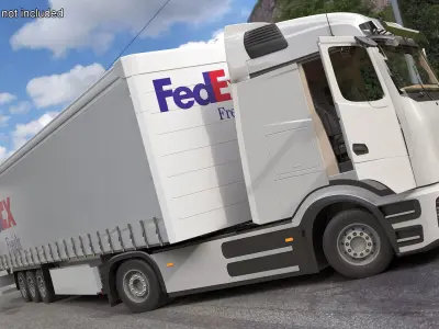  Electric Truck with FedEx Freight Trailer Rigged for Cinema 4D 
