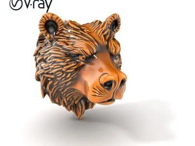 Enigmatic Bear Head Door Knocker Bronze model pack Low-poly 3D model